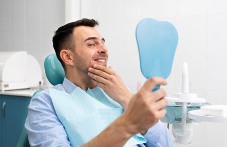 happy client at the dentist